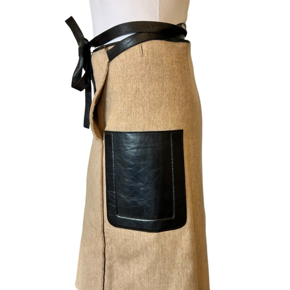 PETER DO Double-face Wool Belted Wrap Midi Skirt Leather Trim Light Camel 38 6 - Picture 8 of 16